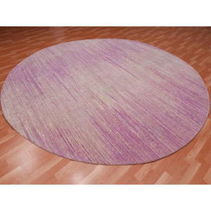 10'2"x10'2" Hand Knotted Thick and Plush Horizontal Ombre Design Pink with Touches of Ivory Pure Wool Only Oriental Round Rug FWR450084
