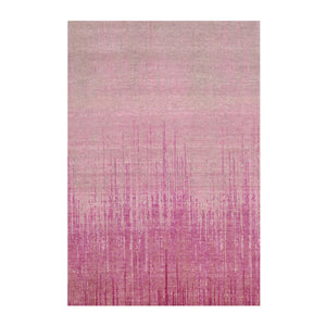4'1"x6'2" Natural Wool Pink Vertical Ombre Design Hand Knotted Oriental Rug FWR450126