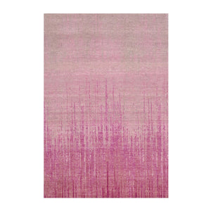 4'1"x6'2" Hand Knotted Pink Vertical Ombre Design Natural Wool Oriental Rug FWR450132