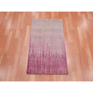 4'1"x6'2" Hand Knotted Pink Vertical Ombre Design Natural Wool Oriental Rug FWR450132