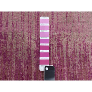4'1"x6'2" Hand Knotted Pink Vertical Ombre Design Natural Wool Oriental Rug FWR450132