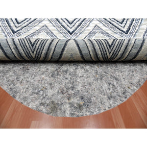 6'x6' Round Chevron Design Modern Textured Wool and Pure Silk Hand Knotted Ivory Oriental Rug FWR450174