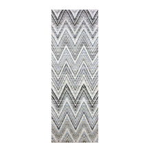 Load image into Gallery viewer, 4&#39;2&quot;x12&#39;4&quot; Ivory Chevron Design Modern Textured Wool and Pure Silk Hand Knotted Oriental Wide Runner Rug FWR450180