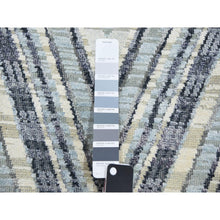 Load image into Gallery viewer, 4&#39;2&quot;x12&#39;4&quot; Ivory Chevron Design Modern Textured Wool and Pure Silk Hand Knotted Oriental Wide Runner Rug FWR450180