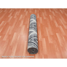 Load image into Gallery viewer, 4&#39;2&quot;x12&#39;4&quot; Ivory Chevron Design Modern Textured Wool and Pure Silk Hand Knotted Oriental Wide Runner Rug FWR450180