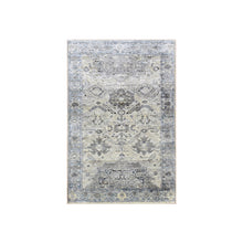 Load image into Gallery viewer, 3&#39;x5&#39;2&quot; Gray, Hand Knotted Oushak With Geometric Motif, Pure Silk And Textured Wool, Oriental Rug FWR450222