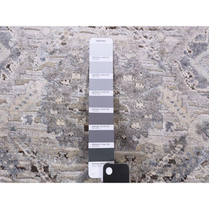 3'x5'2" Gray, Hand Knotted Oushak With Geometric Motif, Pure Silk And Textured Wool, Oriental Rug FWR450222
