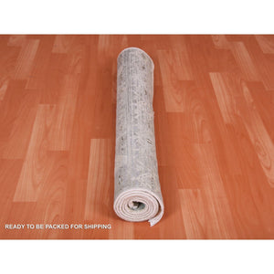 3'x5'2" Gray, Hand Knotted Oushak With Geometric Motif, Pure Silk And Textured Wool, Oriental Rug FWR450222