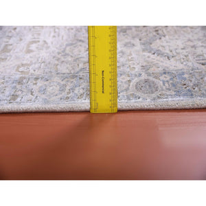 3'x5'2" Gray, Hand Knotted Oushak With Geometric Motif, Pure Silk And Textured Wool, Oriental Rug FWR450222