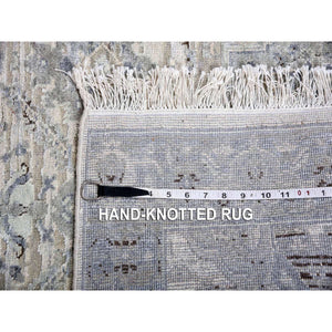 3'x5'2" Gray, Hand Knotted Oushak With Geometric Motif, Pure Silk And Textured Wool, Oriental Rug FWR450222