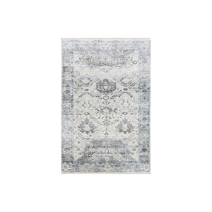 3'x5'2" Gray, Pure Silk And Textured Wool Hand Knotted, Oushak With Geometric Motif, Oriental Rug FWR450240