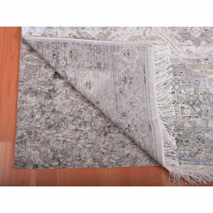 3'x5'2" Gray, Pure Silk And Textured Wool Hand Knotted, Oushak With Geometric Motif, Oriental Rug FWR450240