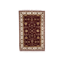 Load image into Gallery viewer, 3&#39;x5&#39; Burgundy Red, Thick and Plush, Wool and Silk, Hand Knotted, Rajasthan, All Over Leaf Design, Oriental Rug FWR450294
