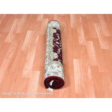 Load image into Gallery viewer, 3&#39;x5&#39; Burgundy Red, Thick and Plush, Wool and Silk, Hand Knotted, Rajasthan, All Over Leaf Design, Oriental Rug FWR450294