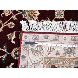 3'x5' Burgundy Red, Thick and Plush, Wool and Silk, Hand Knotted, Rajasthan, All Over Leaf Design, Oriental Rug FWR450294