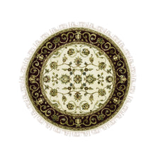 Load image into Gallery viewer, 4&#39;2&quot;x4&#39;2&quot; Ivory, Thick and Plush, Wool and Silk, Hand Knotted, Rajasthan, All Over Design, Oriental, Round Rug FWR450354