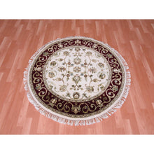 Load image into Gallery viewer, 4&#39;2&quot;x4&#39;2&quot; Ivory, Thick and Plush, Wool and Silk, Hand Knotted, Rajasthan, All Over Design, Oriental, Round Rug FWR450354