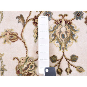 4'2"x4'2" Ivory, Thick and Plush, Wool and Silk, Hand Knotted, Rajasthan, All Over Design, Oriental, Round Rug FWR450354