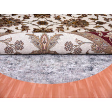 Load image into Gallery viewer, 5&#39;2&quot;x5&#39;2&quot; Ivory, Rajasthan, All Over Leaf Design, Thick and Plush, Wool and Silk, Hand Knotted, Oriental, Round Rug FWR450366