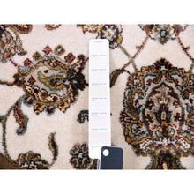 Load image into Gallery viewer, 5&#39;2&quot;x5&#39;2&quot; Ivory, Rajasthan, All Over Leaf Design, Thick and Plush, Wool and Silk, Hand Knotted, Oriental, Round Rug FWR450366