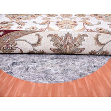Load image into Gallery viewer, 6&#39;1&quot;x6&#39;1&quot; Ivory, Wool and Silk, Hand Knotted, Rajasthan, All Over Leaf Design, Thick and Plush, Oriental, Round Rug FWR450378