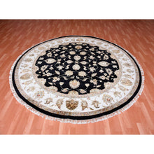 Load image into Gallery viewer, 8&#39;3&quot;x8&#39;3&quot; Midnight Black, Hand Knotted, Rajasthan, Thick and Plush, Wool and Silk, Oriental, Round Rug FWR450396