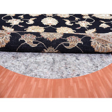 Load image into Gallery viewer, 8&#39;3&quot;x8&#39;3&quot; Midnight Black, Hand Knotted, Rajasthan, Thick and Plush, Wool and Silk, Oriental, Round Rug FWR450396