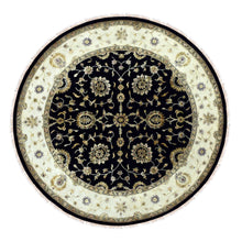 Load image into Gallery viewer, 10&#39;2&quot;x10&#39;2&quot; Black, Rajasthan, All Over Design, Thick and Plush, Wool and Silk, Hand Knotted, Round, Oriental Rug FWR450402