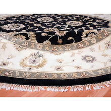 Load image into Gallery viewer, 10&#39;2&quot;x10&#39;2&quot; Black, Rajasthan, All Over Design, Thick and Plush, Wool and Silk, Hand Knotted, Round, Oriental Rug FWR450402