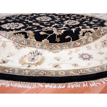 Load image into Gallery viewer, 10&#39;2&quot;x10&#39;2&quot; Black, Rajasthan, All Over Design, Thick and Plush, Wool and Silk, Hand Knotted, Round, Oriental Rug FWR450402
