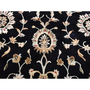 10'2"x10'2" Black, Rajasthan, All Over Design, Thick and Plush, Wool and Silk, Hand Knotted, Round, Oriental Rug FWR450402