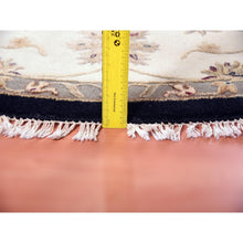 Load image into Gallery viewer, 10&#39;2&quot;x10&#39;2&quot; Black, Rajasthan, All Over Design, Thick and Plush, Wool and Silk, Hand Knotted, Round, Oriental Rug FWR450402