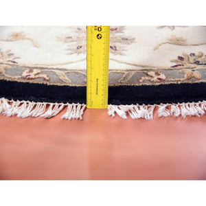 10'2"x10'2" Black, Rajasthan, All Over Design, Thick and Plush, Wool and Silk, Hand Knotted, Round, Oriental Rug FWR450402
