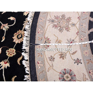 10'2"x10'2" Black, Rajasthan, All Over Design, Thick and Plush, Wool and Silk, Hand Knotted, Round, Oriental Rug FWR450402