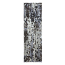 Load image into Gallery viewer, 2&#39;6&quot;x8&#39;3&quot; Charcoal Gray Abstract Design Wool and Silk Denser Weave Persian Knot Hand Knotted Oriental Runner Rug FWR450474