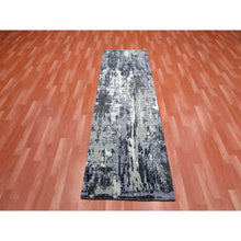 Load image into Gallery viewer, 2&#39;6&quot;x8&#39;3&quot; Charcoal Gray Abstract Design Wool and Silk Denser Weave Persian Knot Hand Knotted Oriental Runner Rug FWR450474