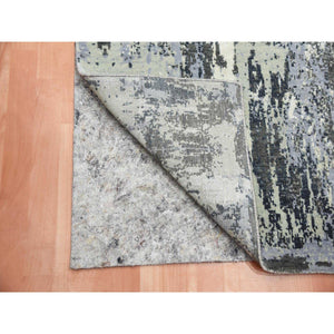 2'6"x8'3" Charcoal Gray Abstract Design Wool and Silk Denser Weave Persian Knot Hand Knotted Oriental Runner Rug FWR450474
