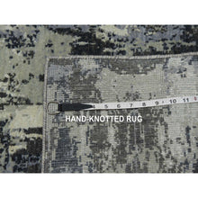 Load image into Gallery viewer, 2&#39;6&quot;x8&#39;3&quot; Charcoal Gray Abstract Design Wool and Silk Denser Weave Persian Knot Hand Knotted Oriental Runner Rug FWR450474