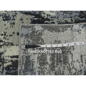 2'6"x8'3" Charcoal Gray Abstract Design Wool and Silk Denser Weave Persian Knot Hand Knotted Oriental Runner Rug FWR450474