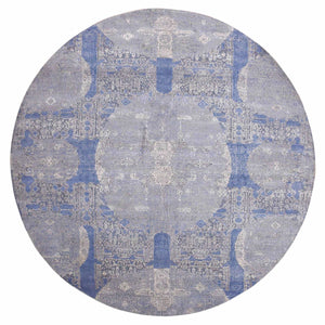 10'1"x10'1" Blue Wool and Pure Silk Jewellery Design Hand Knotted Oriental Round Rug FWR450534