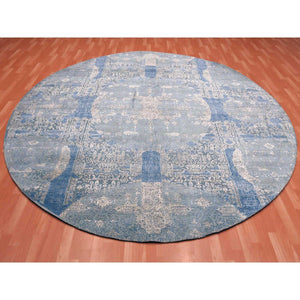 10'1"x10'1" Blue Wool and Pure Silk Jewellery Design Hand Knotted Oriental Round Rug FWR450534