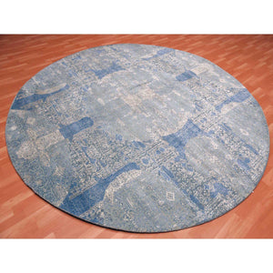 10'1"x10'1" Blue Wool and Pure Silk Jewellery Design Hand Knotted Oriental Round Rug FWR450534