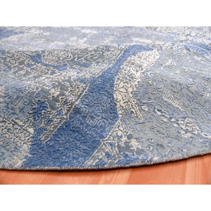 10'1"x10'1" Blue Wool and Pure Silk Jewellery Design Hand Knotted Oriental Round Rug FWR450534