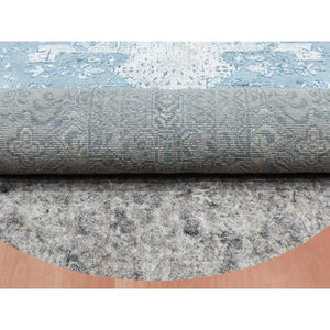 12'1'x12'1" Blue Hand Knotted Jewellery Design with Soft Colors Wool and Pure Silk Round Oriental Rug FWR450540