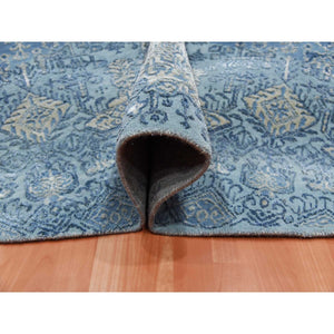 12'1'x12'1" Blue Hand Knotted Jewellery Design with Soft Colors Wool and Pure Silk Round Oriental Rug FWR450540