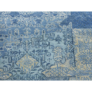12'1'x12'1" Blue Hand Knotted Jewellery Design with Soft Colors Wool and Pure Silk Round Oriental Rug FWR450540