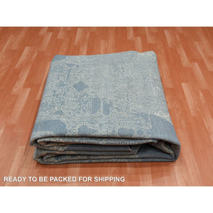 12'1'x12'1" Blue Hand Knotted Jewellery Design with Soft Colors Wool and Pure Silk Round Oriental Rug FWR450540