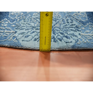 12'1'x12'1" Blue Hand Knotted Jewellery Design with Soft Colors Wool and Pure Silk Round Oriental Rug FWR450540
