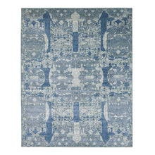 Load image into Gallery viewer, 7&#39;10&quot;x10&#39; Blue Wool and Pure Silk Hand Knotted Jewellery Design with Soft Colors Oriental Rug FWR450552