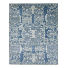 Load image into Gallery viewer, 7&#39;10&quot;x10&#39; Blue Wool and Pure Silk Hand Knotted Jewellery Design with Soft Colors Oriental Rug FWR450552
